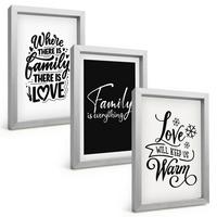 BILDER SET 3er Set - 20x30 cm Silberner Rahmen - Familie, Liebe, Wärme, Zuhause - Silberfarben, Kunststoff (20/30cm) - TULUP