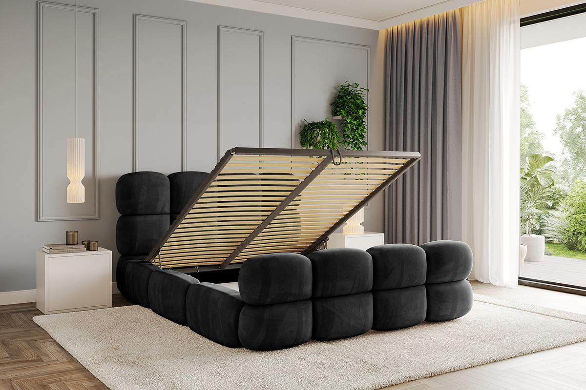 POLSTERBETT mit Bettkasten, Fußteil und Lattenrost, Boxbett ohne Matratze - NOMA-Z 180x200 Schwarz - Schwarz, Holzwerkstoff/Textil (180/200cm) - ALTDECOR