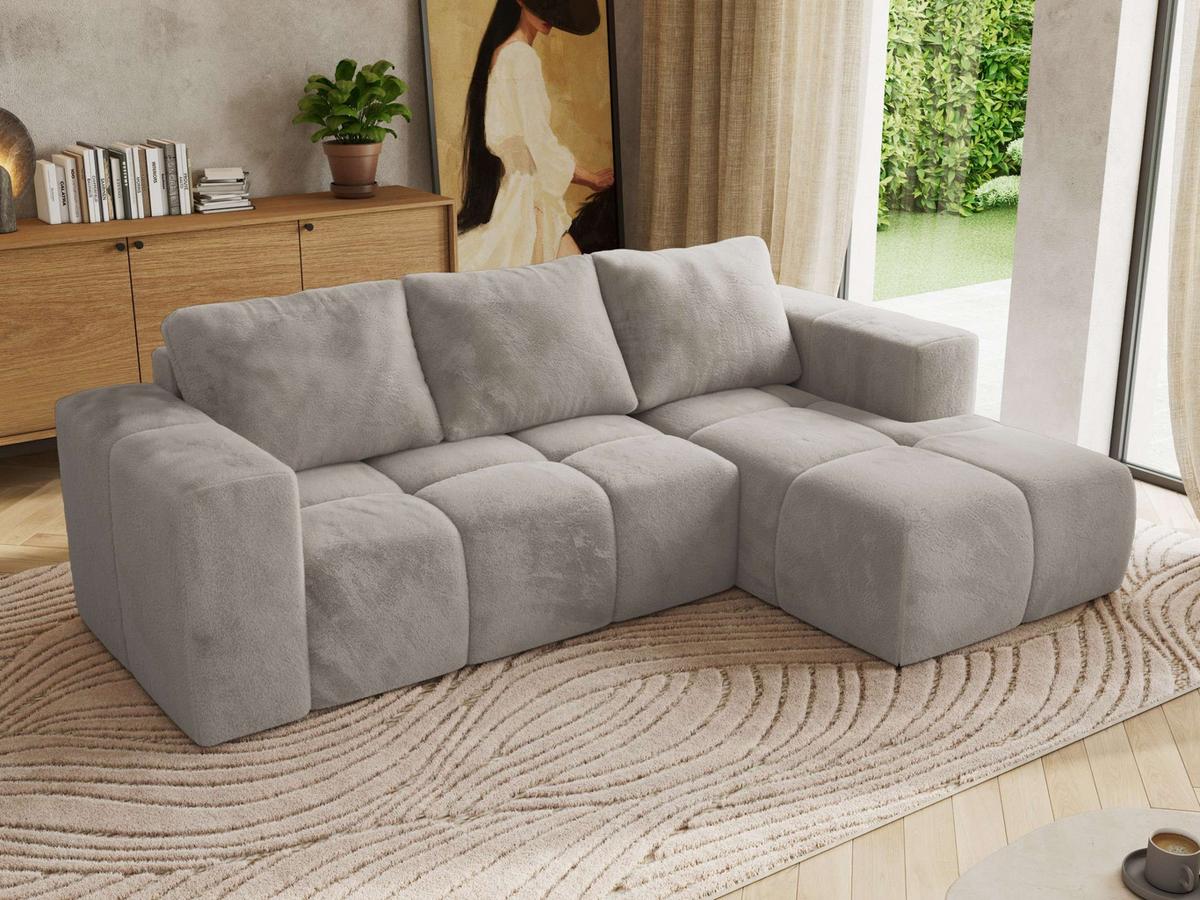 ECKSOFA MONIVA Hellgrau Plüsch - Rechts - Hellgrau/Schwarz, Kunststoff/Textil (266/164cm) - MKS