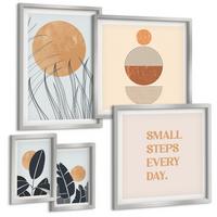 BILDER SET 5er Set - 50x50 cm & 20x30 cm & 40x60 cm Silberner Rahmen - Waldnebel, Fluss, Gewächshauspflanzen - Silberfarben, Kunststoff (40/60cm) - TULUP