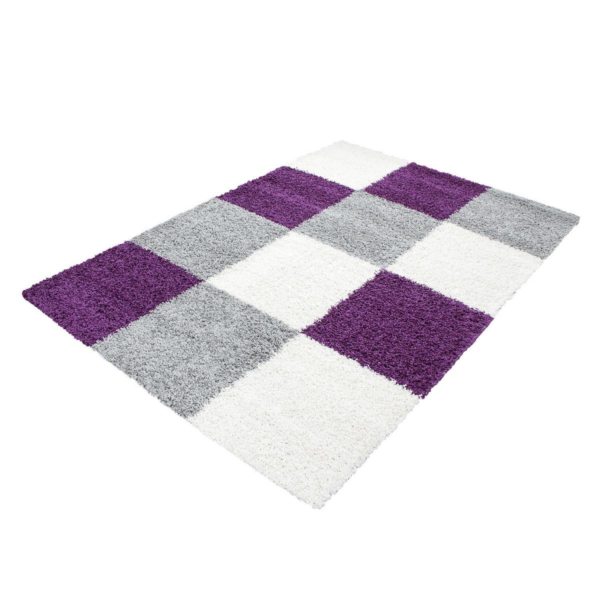 HOCHFLORTEPPICH RHEIN, kariert, Violett, 200 x 290 cm - Lila, Textil (290/200cm) - KADIMA DESIGN