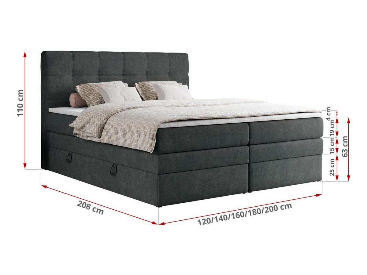 BOXSPRINGBETT ERNI KING 140/200 Dunkelgrau Struktur - H3 - Dunkelgrau, Holz/Textil (140/200cm) - MKS