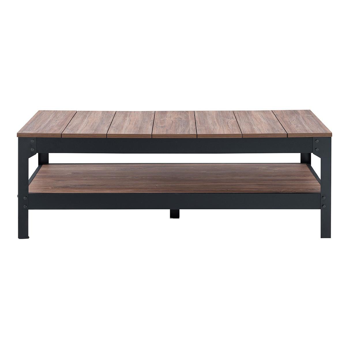 COUCHTISCH aus schwarzem Metall und Holz - L117cm - Schwarz, Holzwerkstoff (67/60/40cm) - Calicosy