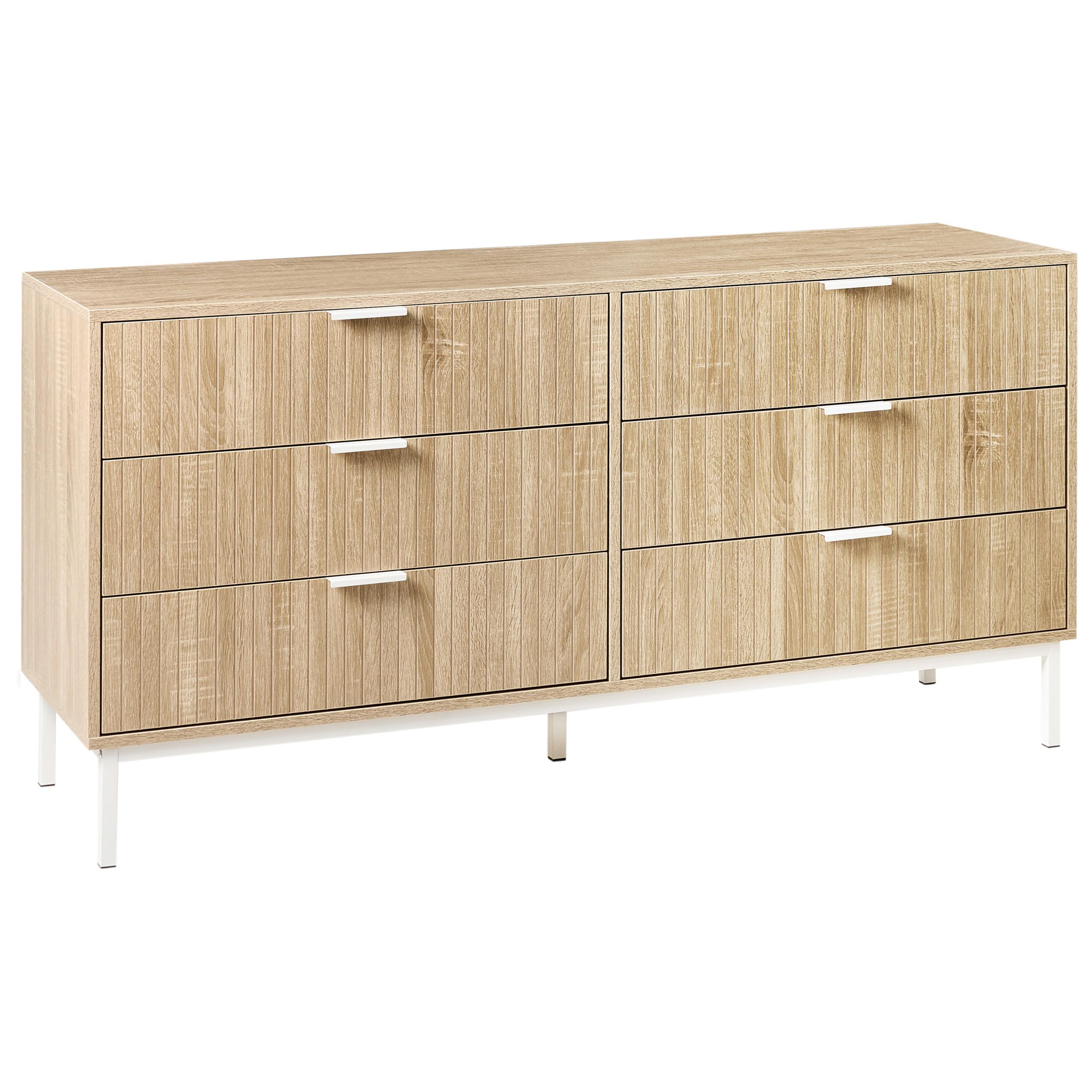 KOMMODE mit 6 Schubladen Hellbraun Royalla - Hellbraun, Holzwerkstoff (140/68/40cm) - Beliani