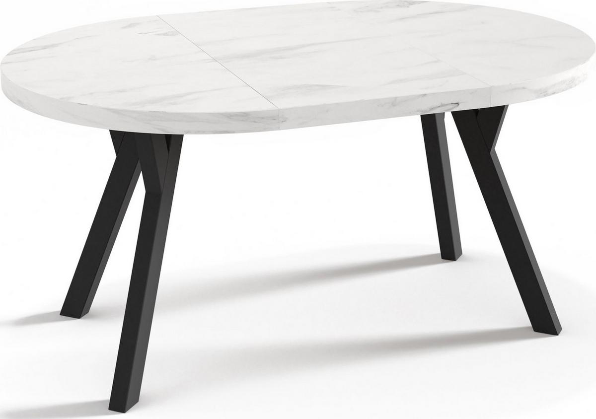 ESSTISCH Twixy runder ausziehbarer, Marmor Weiß 100-150/100/76 cm - Ecru/Schwarz, Holz/Holzwerkstoff (100/150/76cm) - WFL GROUP