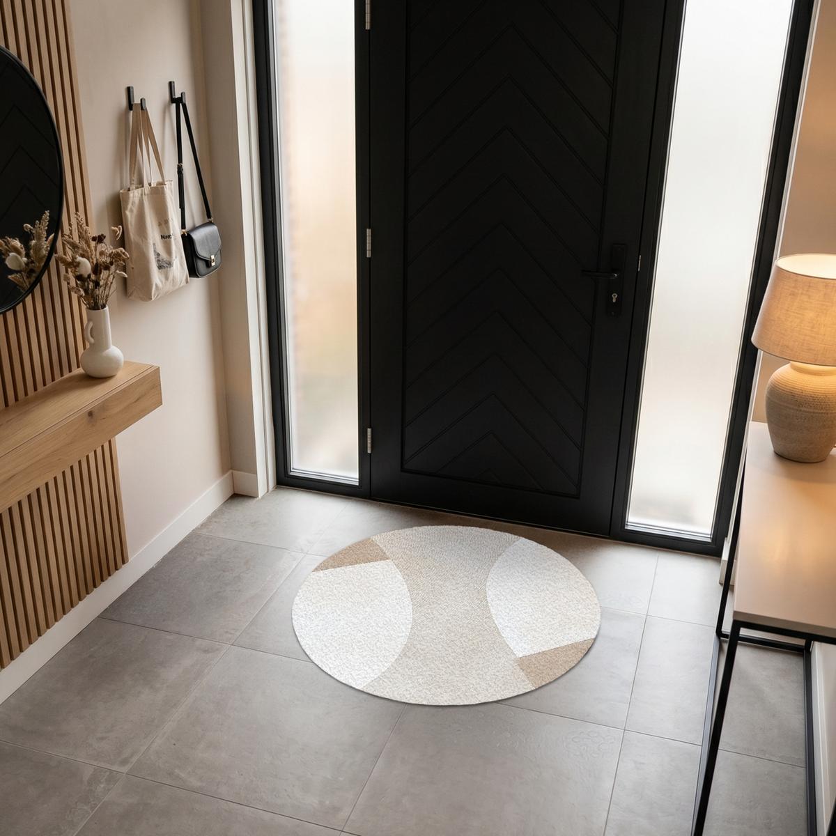 FUSSMATTE Braun - Japandi - Abstrakt Schmutzfangmatte 90x90 cm - Beige, Kunststoff (90/0.4cm) - MuchoWow