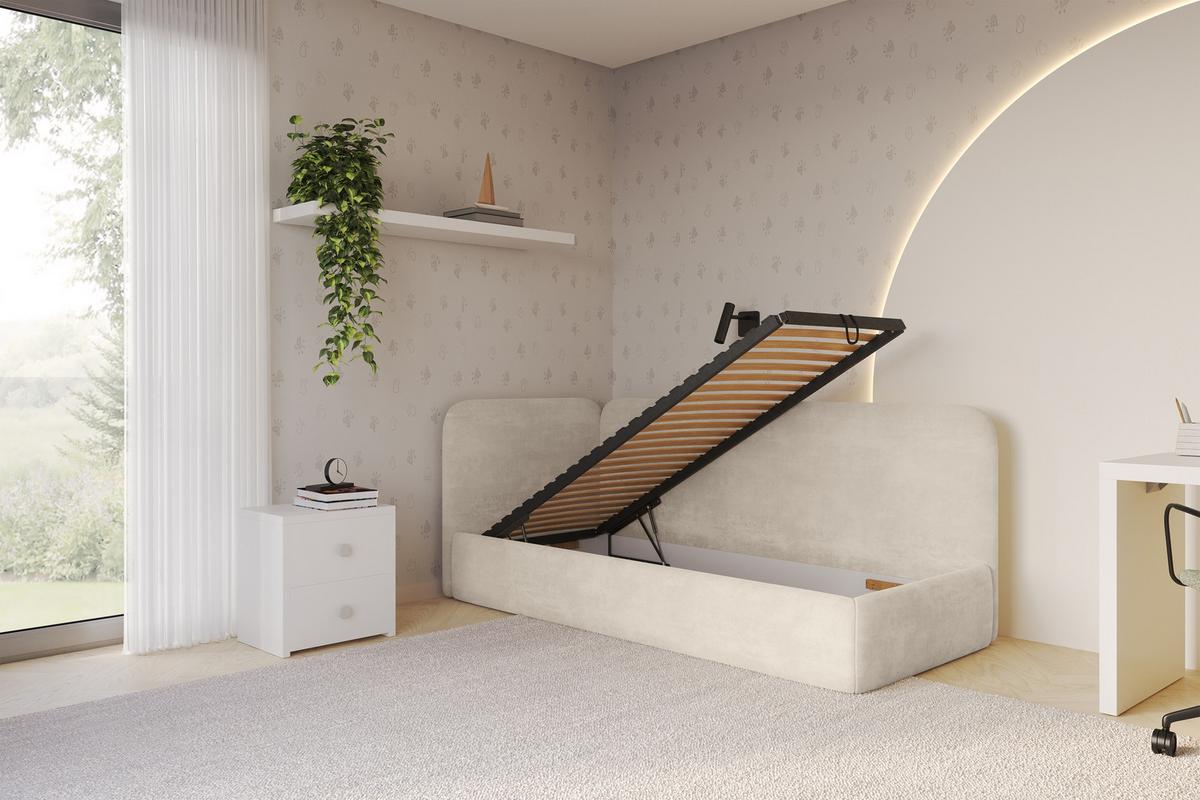 EINZELLBETT Jugendbett mit Bettkasten, Rechts - ELSY 80x200 Beige - Naturfarben, Holzwerkstoff/Textil (80/200cm) - ALTDECOR