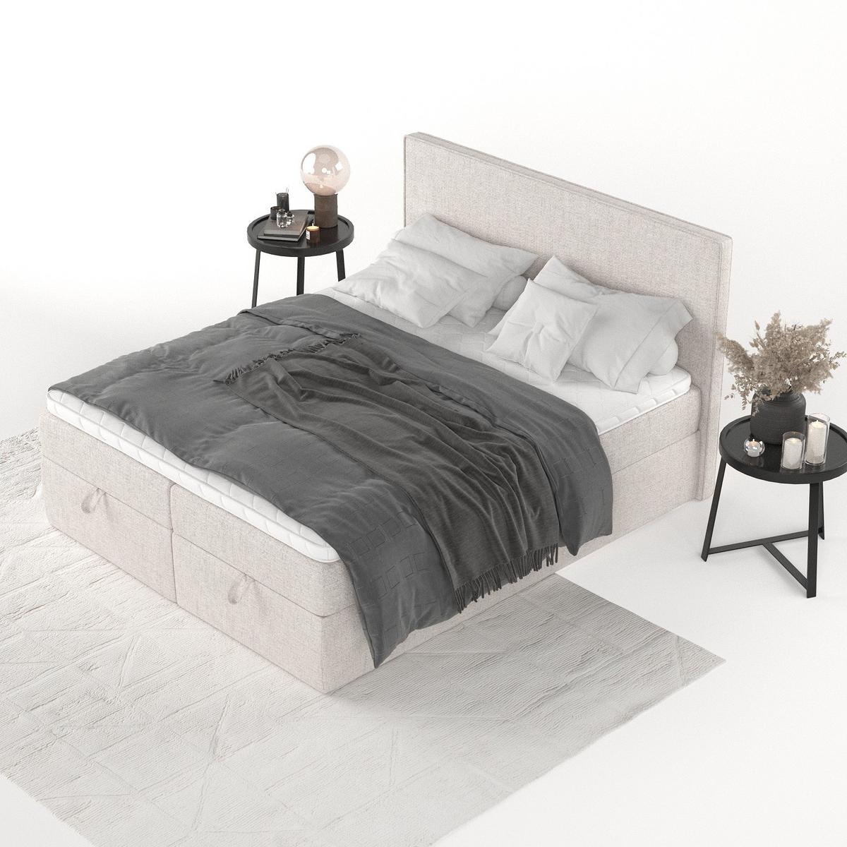 BOXBETT Velma 140/200 cm Hellbeige im Neve Stoff - Sandfarben/Schwarz, Holz/Holzwerkstoff (140/200cm) - AltaBeds
