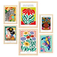POSTER Set Mit 6 Paradise Zusammenfassung A3 & A4 Rahmen Aus Hellem Holz - Beige, Papier (29/3cm) - Nacnic