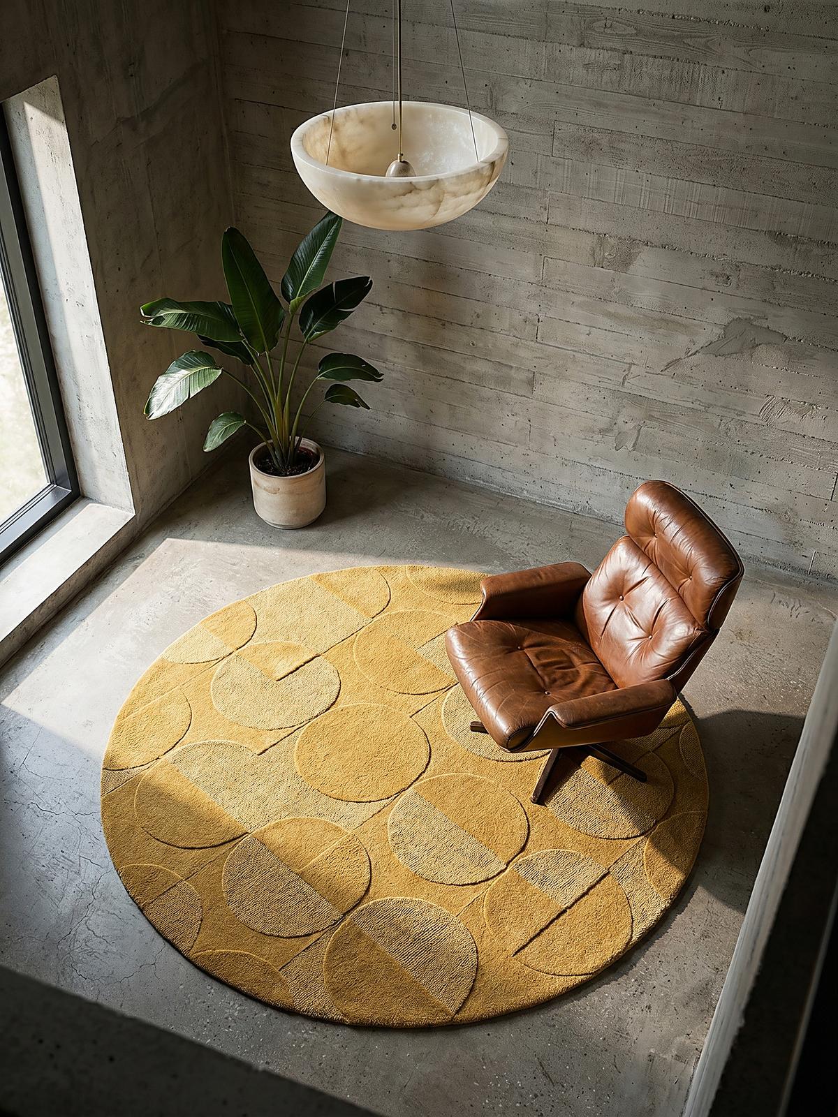 WOLLTEPPICH DEBEN, geometrisch, aus Wolle, Senfgelb, Ø 160 cm - Gelb, Textil (160/160cm) - KADIMA DESIGN