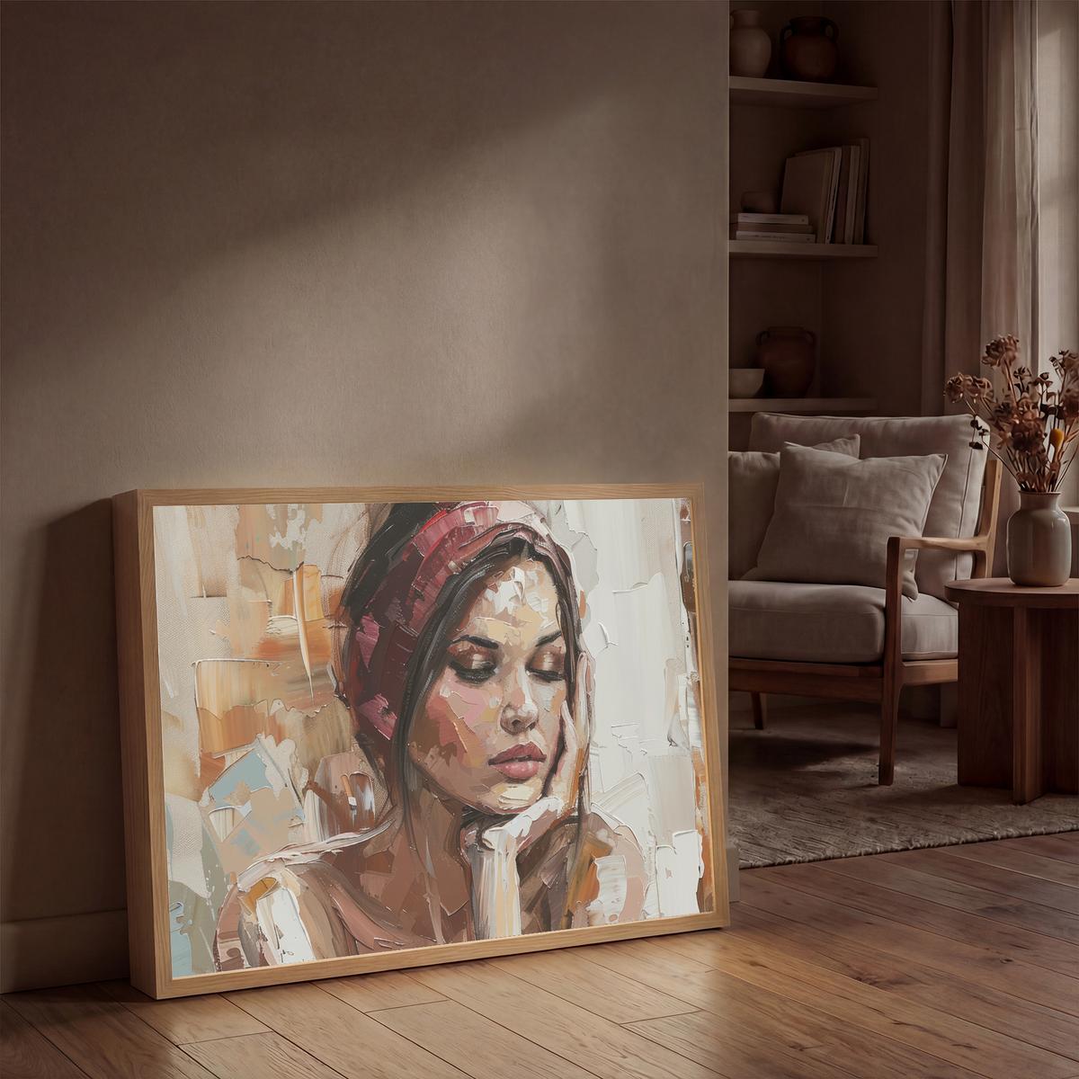WANDLEUCHTE MIT AKKU Frau - Lackierung - Porträt - Modern 100x70 cm - Braun, Holzwerkstoff (100/70/8cm) - OnlyWow