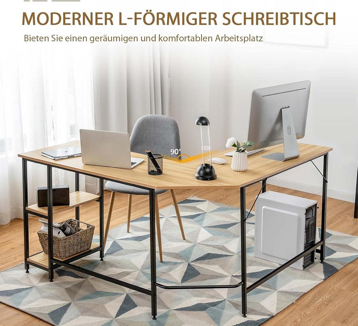 COMPUTERTISCH Natur - Naturfarben, Holzwerkstoff (138/138/75cm) - COSTWAY