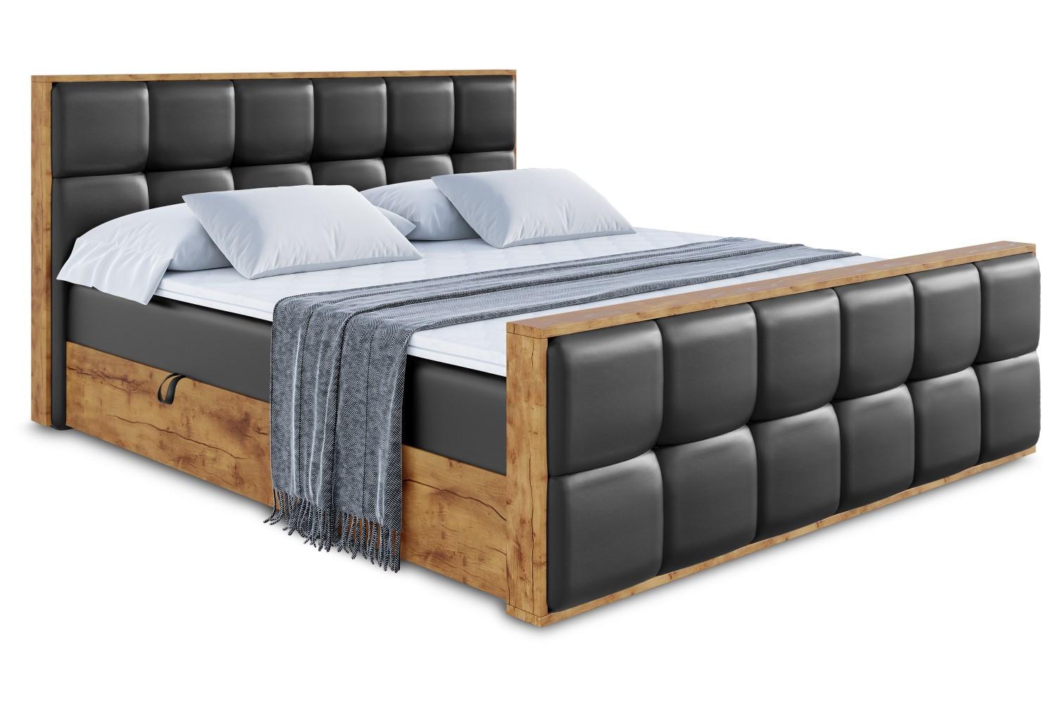 BOXBETT mit Matratze H3 und Lattenrost - LOLLI7-Z - 140x200 - Schwarz Kunstleder - Schwarz, Holzwerkstoff (140/200cm) - ALTDECOR