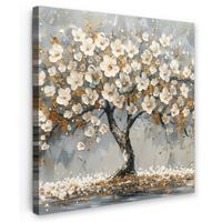 LEINWANDBILD Baum - Blumen - Weiß - Natur - Kunst Deko Groß 90x90 cm - Weiß, Textil (90/90cm) - MuchoWow