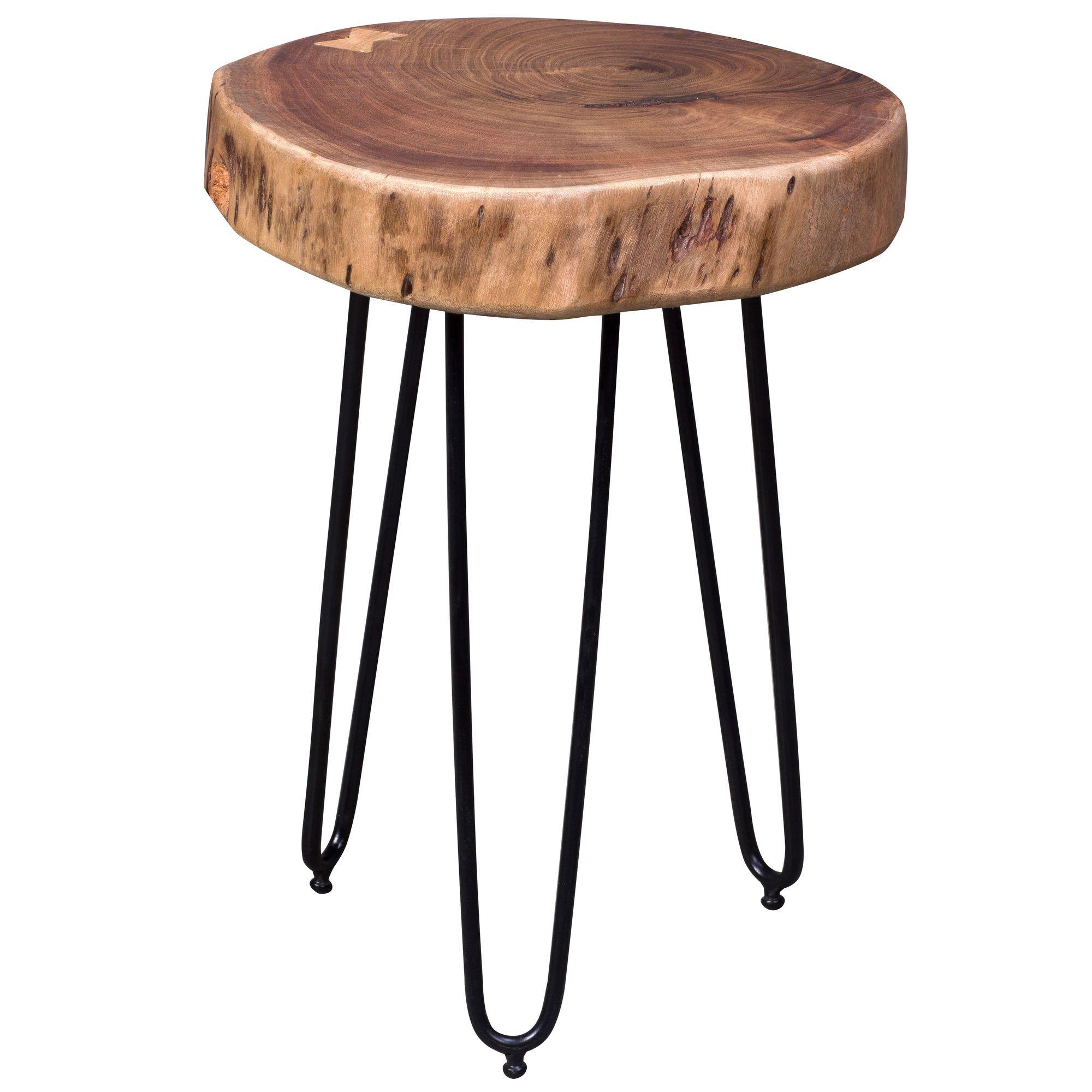 BEISTELLTISCH Massivholz Rund Baumkante BAGLI, Akazie 35x35x45 cm - Schwarz/Akaziefarben, Holz/Metall (35/35/45cm) - KADIMA DESIGN
