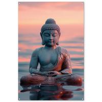 GARTENPOSTER Buddha - Statue - Buddha - Wasser - Kunst - Buddha Bild 120x180 cm - Blaugrau, Kunststoff (120/180/0.2cm) - OnlyWow