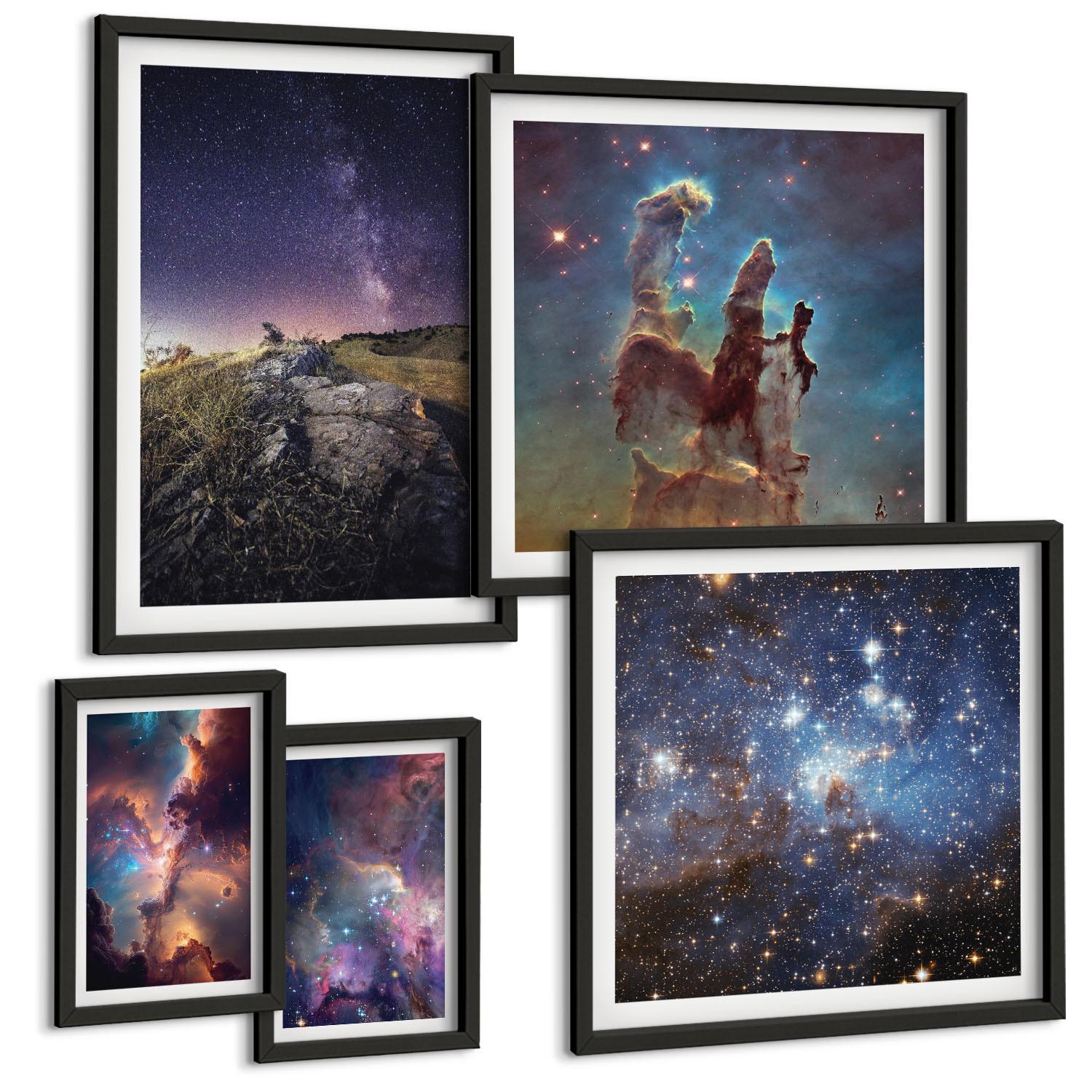 BILDER SET 5er Set - 50x50 cm & 20x30 cm & 40x60 cm Schwarzer Rahmen - Wasserfall in der Schlucht - Schwarz, Kunststoff (40/60cm) - TULUP