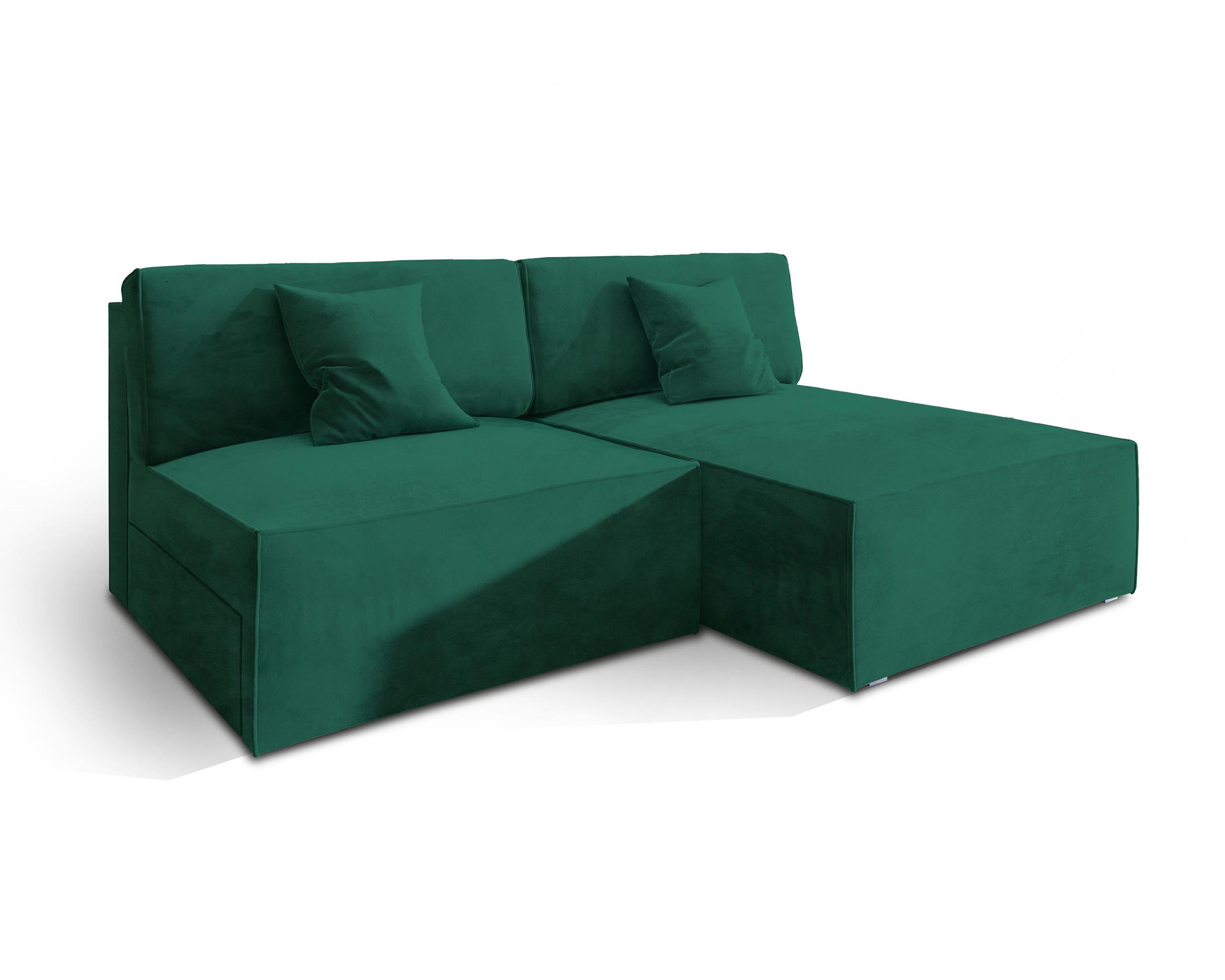 ECKSOFA FIORO M Grün Velours-Stoff mit Schlaffunktion - Grau/Grün, Holz/Kunststoff (204/148cm) - MASSENO