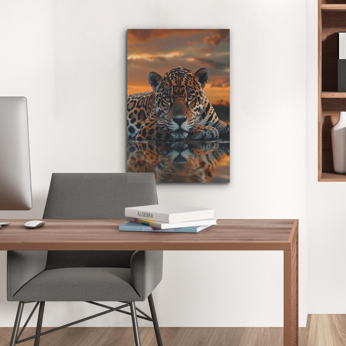 AKUSTIKBILD Natur - Leopard - Tier - Sonnenuntergang - Modern Kunstdruck Schlafzimmer 50x70 cm - Orange, Kunststoff (50/70/0.9cm) - MuchoWow
