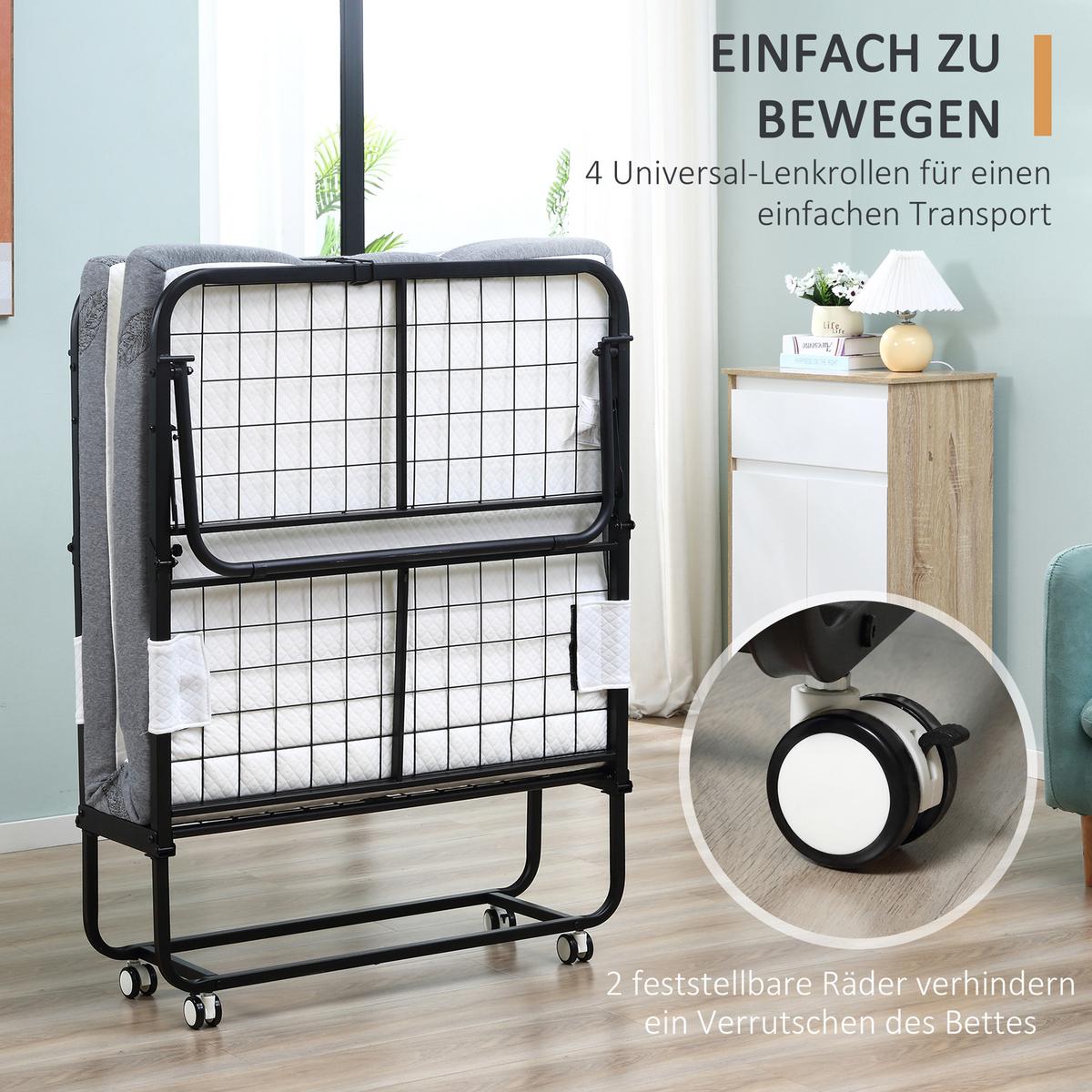 KLAPPBETT Polyester Schaumstoff Weiß Schwarz - Schwarz/Weiß, Kunststoff/Textil (90/200cm) - HOMCOM