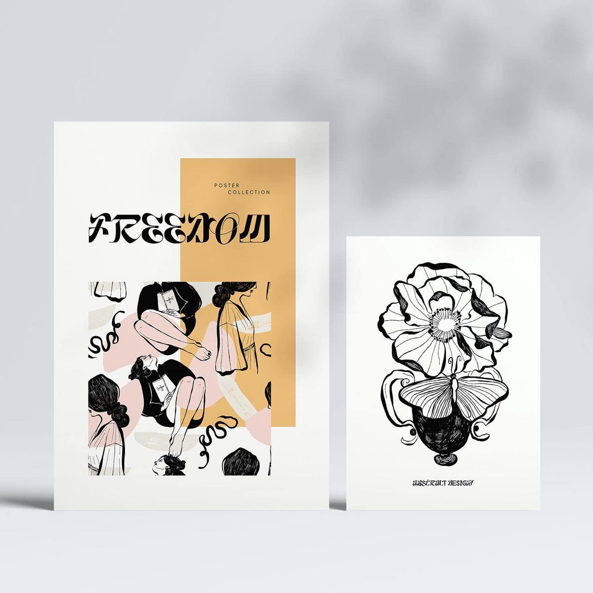 POSTER Set Mit 6 In Schwarzer Tinte Freiheit A3 & A4 Rahmenlos - Klar, Papier (29/3cm) - Nacnic