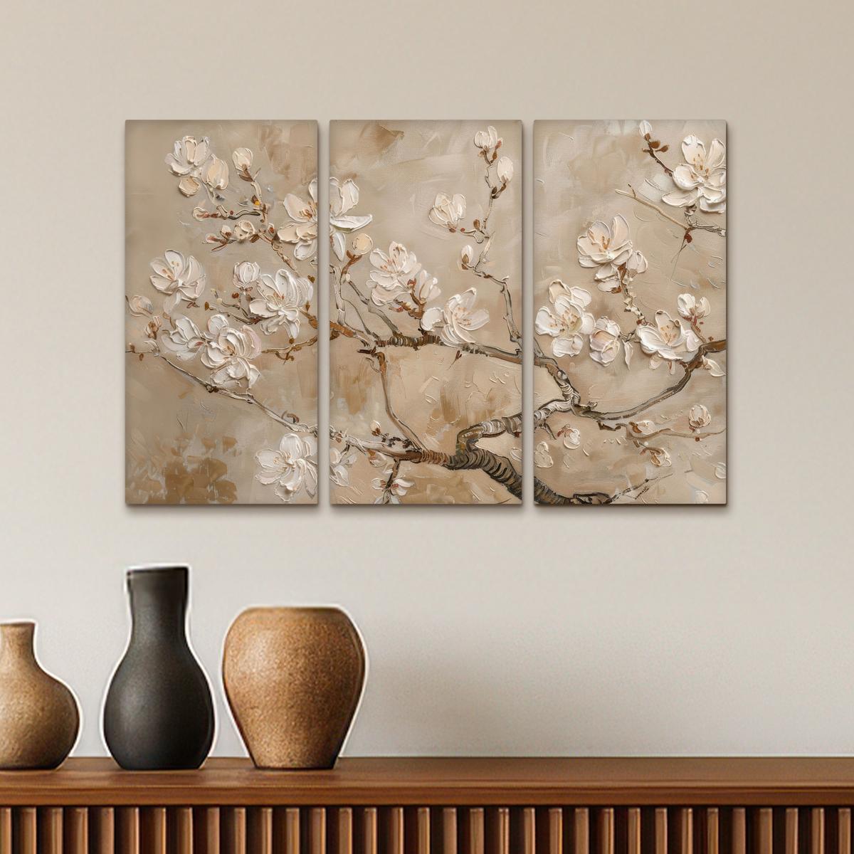 LEINWANDBILD 3er Set Beige - Blüte - Modern 60x40 cm - Beige, Textil (60/40cm) - MuchoWow