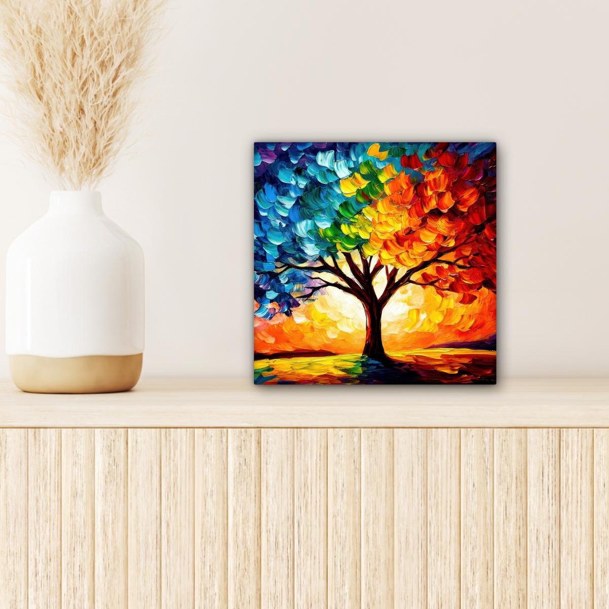 LEINWANDBILD Baum - Kunst - Natur - Sonnenuntergang Deko Wohnzimmer 20x20 cm - Multicolor, Textil (20/20cm) - MuchoWow