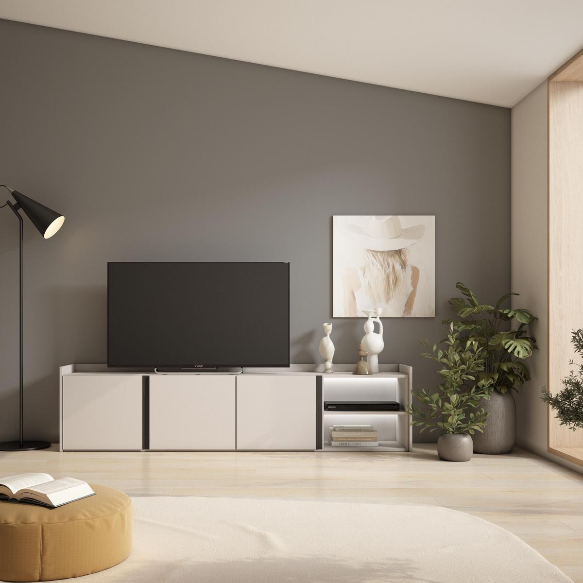 LOWBOARD, Beige, 207/35/50cm, mit Led - Beige, Holzwerkstoff (207/50/35cm) - Skraut Home