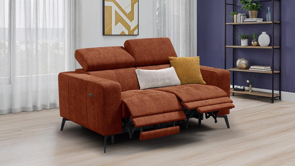 RELAXSOFA MORELLO 2-Sitzer, rostrot, 2 x Relax Zero Gravity - Orange, Holz/Textil (164/82/103cm) - Wozimo