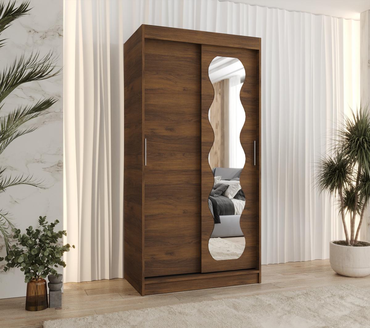 SCHIEBETÜRENSCHRANK mit Spiegel LUCY 200/120/62 2-türig - Silberfarben/Walnussfarben, Holz (120/62/120cm) - MÖBEL KRYSPOL