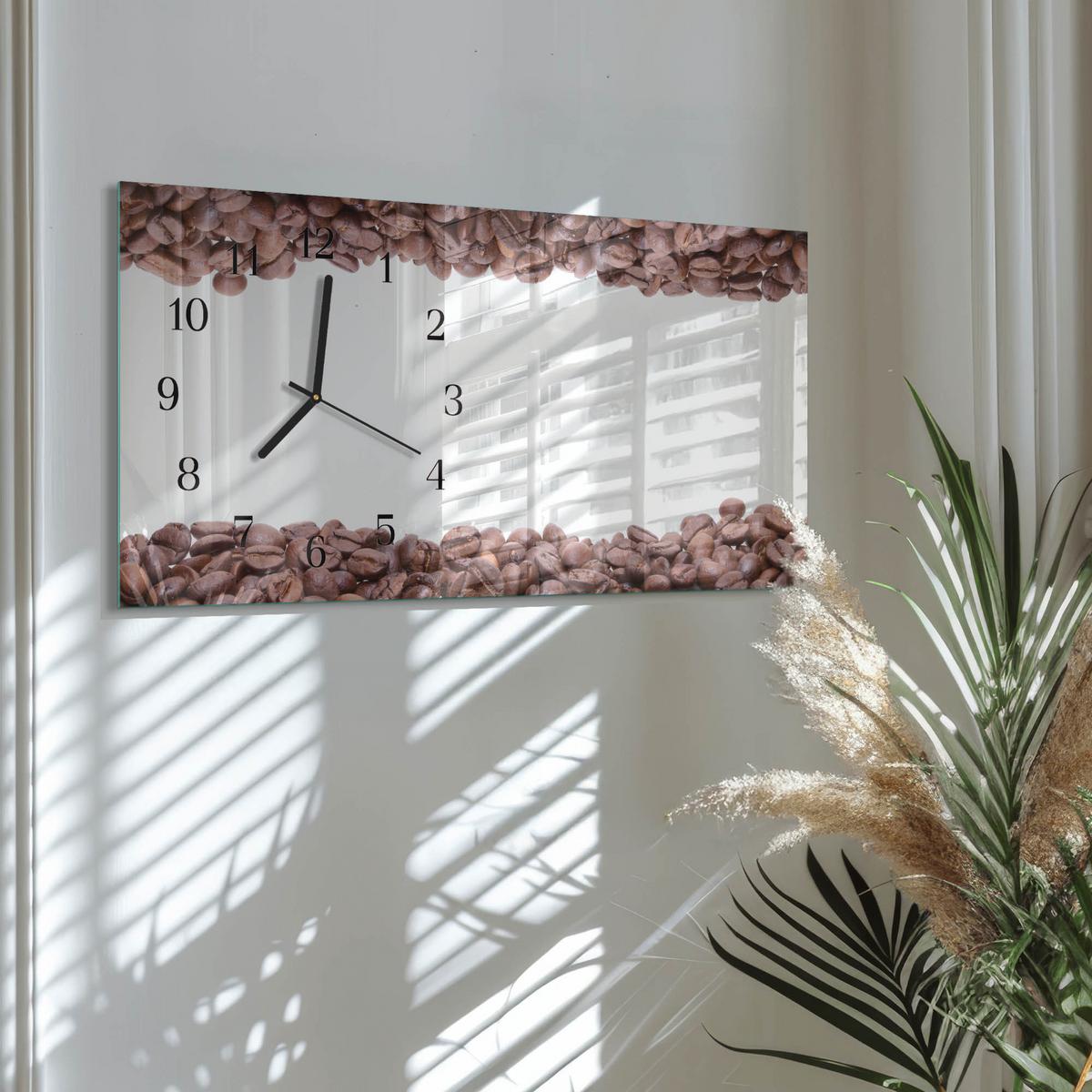WANDUHR aus Glas 60x30 cm - Kaffeebohnen - Braun, Glas (60/30/0.4cm) - TULUP