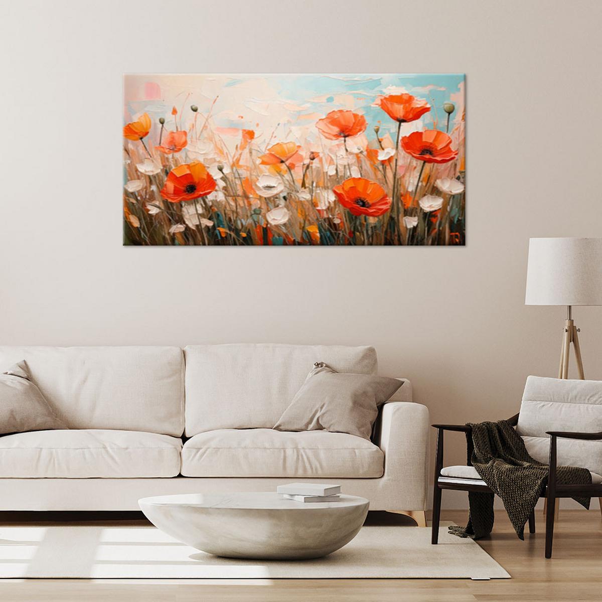 LEINWANDBILD Mohnblumen Blumen auf einer Wiese 120x60cm - Multicolor, Textil (120/60cm) - Feeby