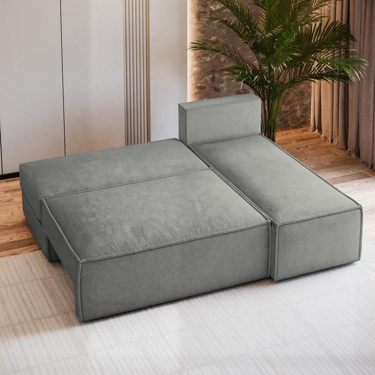 ECKSOFA BRISO M Hellgrau Velours-Stoff mit Schlaffunktion - Hellgrau/Grau, Holz/Kunststoff (200/140cm) - MASSENO