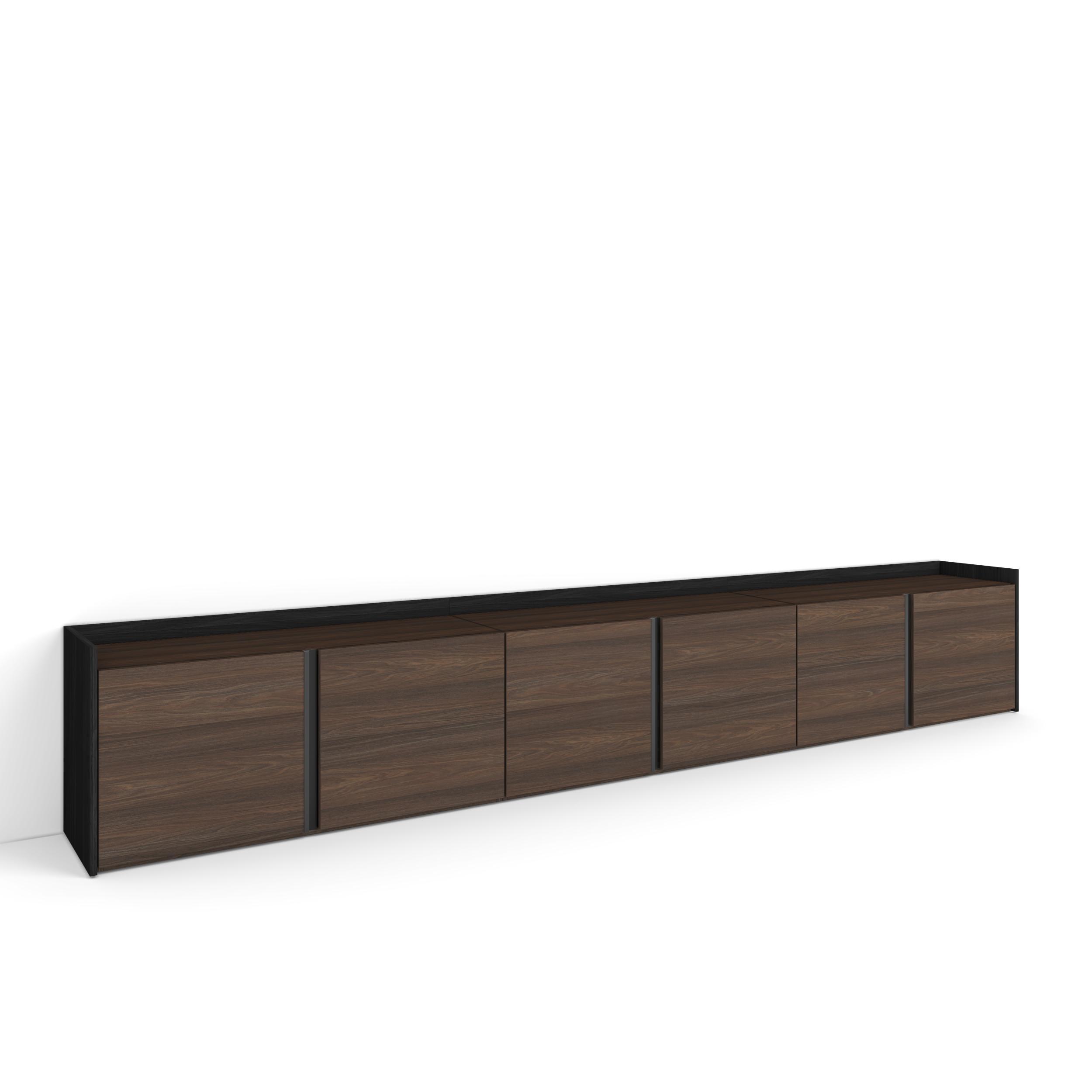 LOWBOARD, Dunkler Eiche und Schwarz, 309/35/50cm - Dunkelbraun, Holzwerkstoff (309/50/35cm) - Skraut Home
