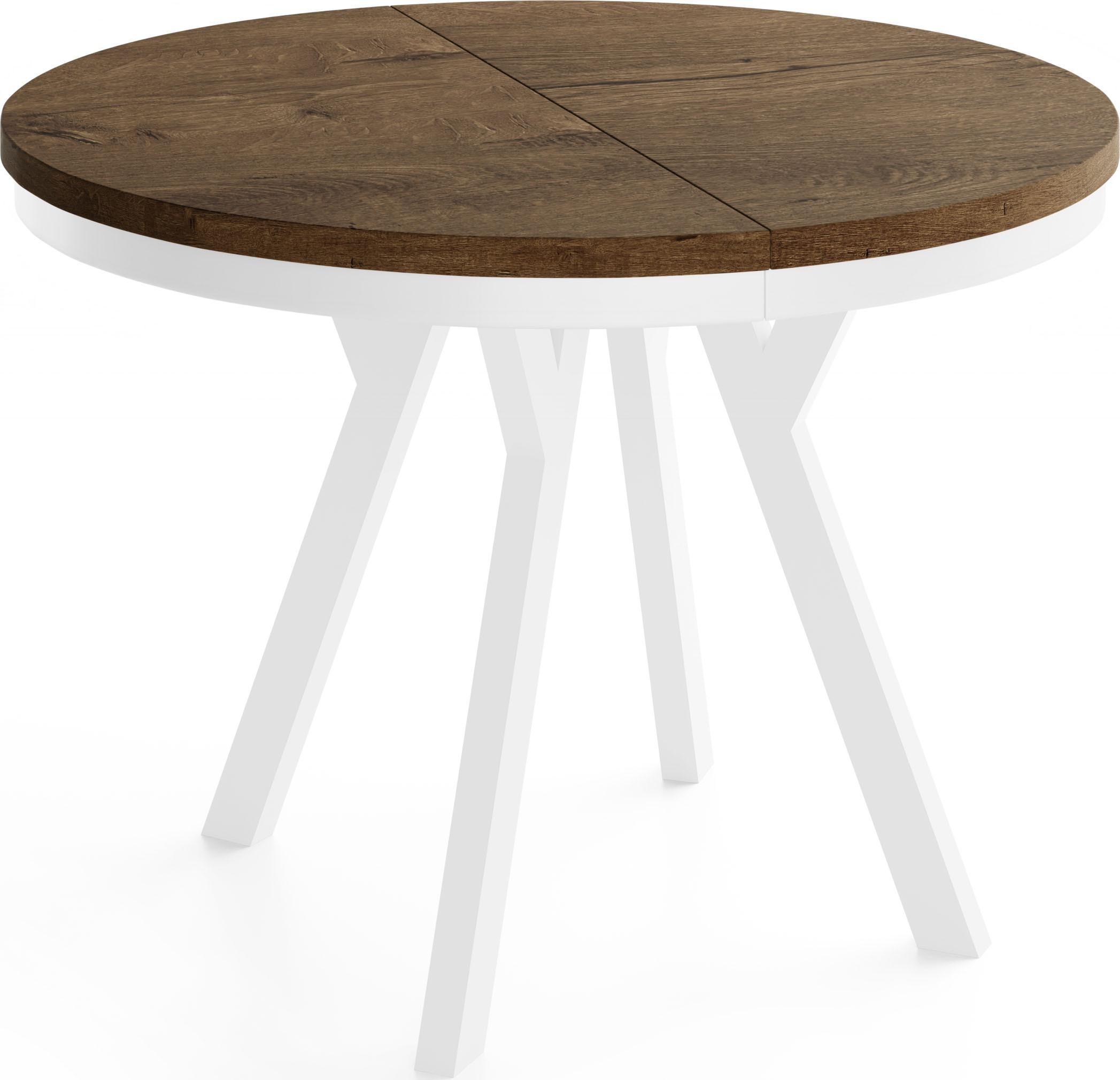 ESSTISCH Vero Neo Weiß rund ausziehbar verlängerbar, Eiche Braun Rustikal 100-200/100/77 cm - Alteiche/Weiß, Holz/Holzwerkstoff (100/200/77cm) - WFL GROUP
