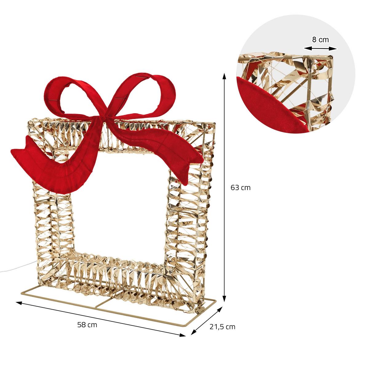 LED GESCHENKBOX WEIHNACHTEN mit Schleife Weihnachtsdeko mit Timer Außen Weihnachtsbeleuchtung 500 LEDs Warmweiß 58x63 cm - Goldfarben, Kunststoff (58/63/21.5cm) - ECD-Germany