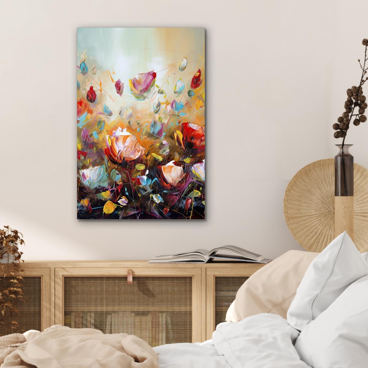 METALLBILD Blumen - Kunst - Natur - Ölgemälde Deko Schlafzimmer 40x60 cm - Multicolor, Metall (40/60cm) - MuchoWow