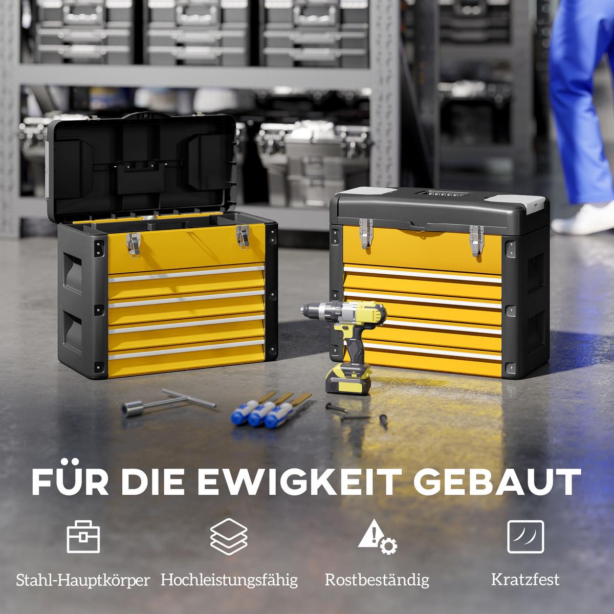 WERKZEUGKISTE Stahl Kunststoff Gelb - Gelb, Metall (25.3/40.7/49.7cm) - HOMCOM