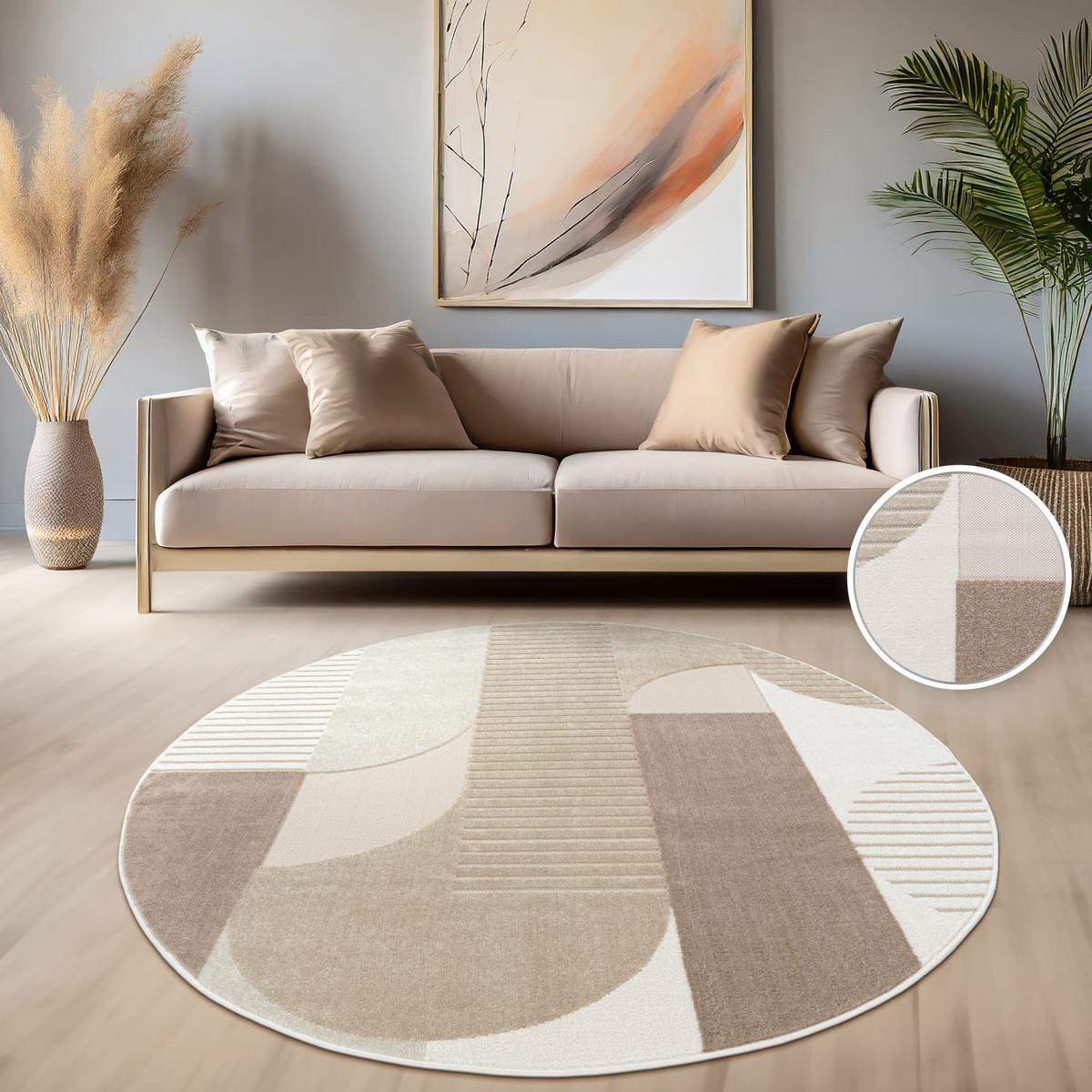 KURZFLORTEPPICH, abstrakt, aus Polypropylen, Beige, Ø 160 cm - Beige, Textil (160/160cm) - KADIMA DESIGN
