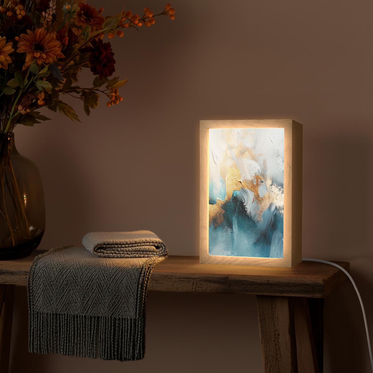 TISCHLEUCHTE Abstrakt - Kunst - Gold - Blau 20x30 cm - Aubergine, Holzwerkstoff (8/20/30cm) - OnlyWow