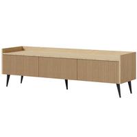 LOWBOARD Amfali mit 3 Klapptüren, geriffelte Fronten, Push-to-open, Metallbeine, 150 cm, Frühlings-Eiche - Eichefarben/Schwarz, Holzwerkstoff/Metall (150/45/41cm) - Beautysofa