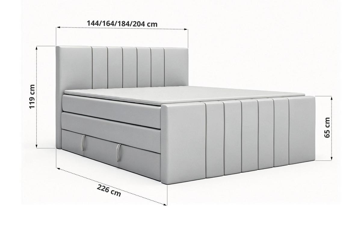 BOXSPRINGBETT INERO DUO KING 200/200 - Hellgrau Velvet - Topper Visco - H4 - Hellgrau/Schwarz, Kunststoff/Textil (200/200cm) - MKS