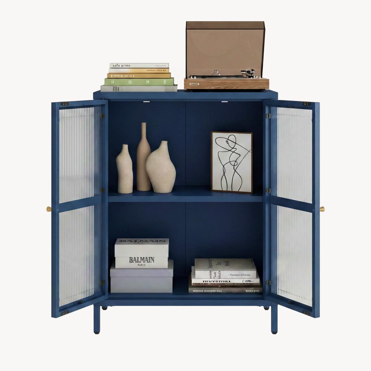 VITRINE Säkylä - Blau/Transparent, Glas/Metall (64/84/35cm) - [en.casa]