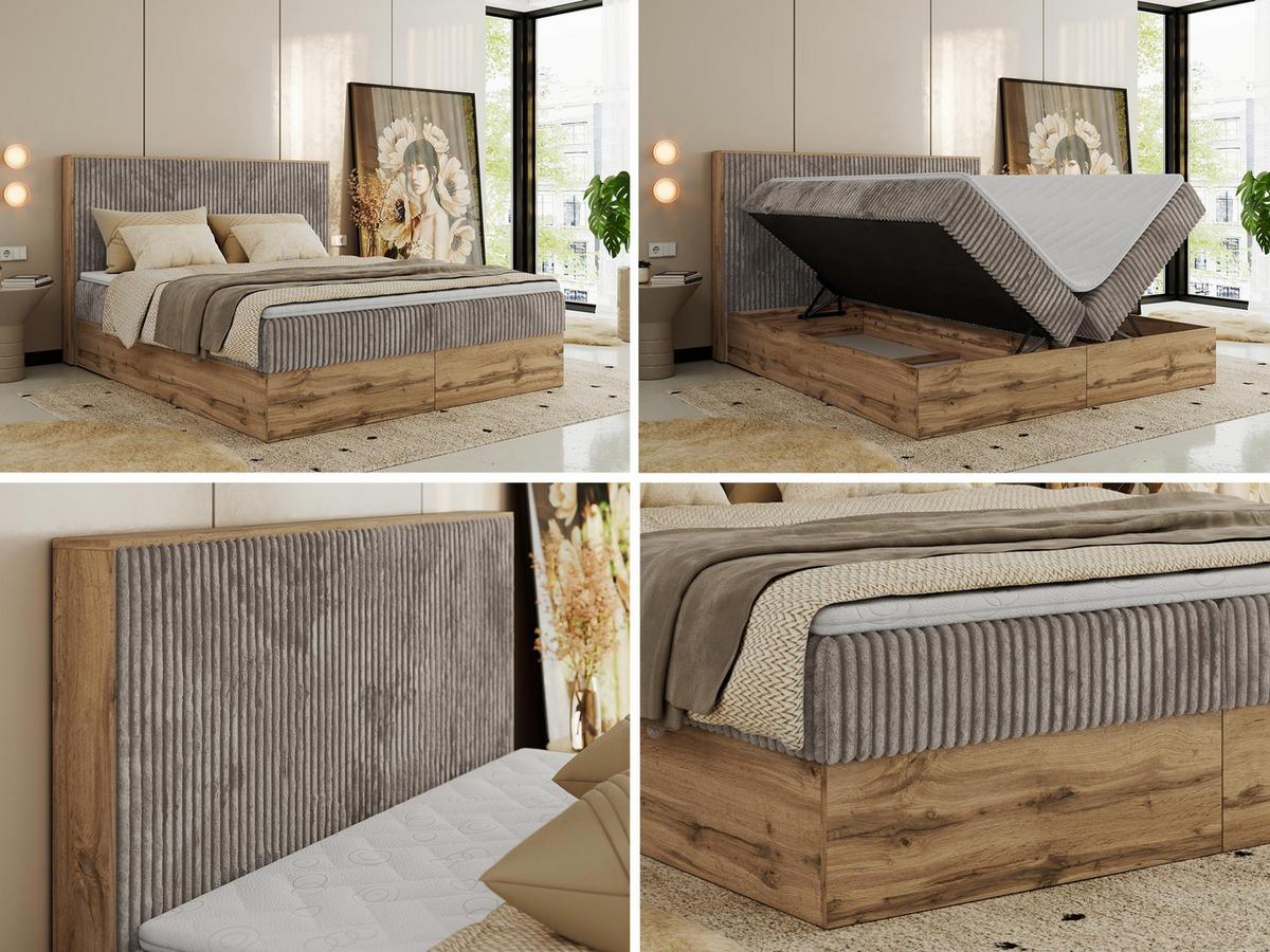 BOXBETT WOOD CLASSIC 160/200 - Hellbraun Cord - H4 - Hellbraun, Textil (160/200cm) - MKS