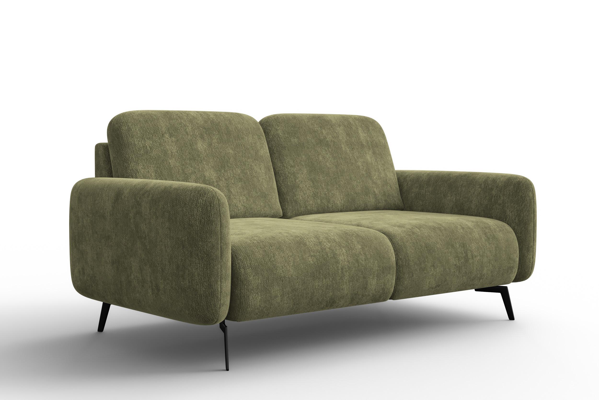 SOFA FEBE 2-Sitzer, olivgrüner Chenille-Stoff - Schwarz/Olivgrün, Holz/Textil (160/82/96cm) - Wozimo