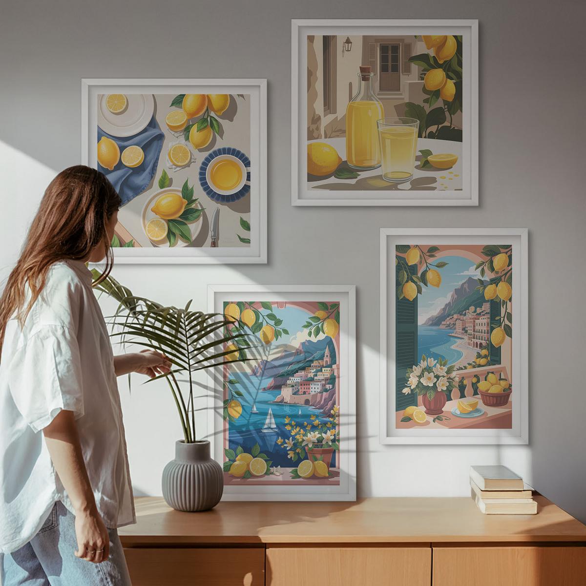BILDER SET 4er Set - 50x50 cm & 40x60 cm Weißer Rahmen - Meerblick, italienische Zitronen - Weiß, Kunststoff (50/50cm) - TULUP