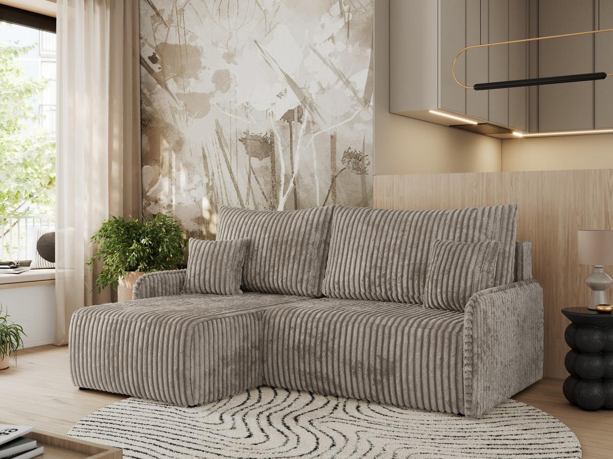 ECKSCHLAFSOFA ARPA L Hellbraun Cord - links - Hellbraun/Schwarz, Kunststoff/Textil (198/150cm) - MKS