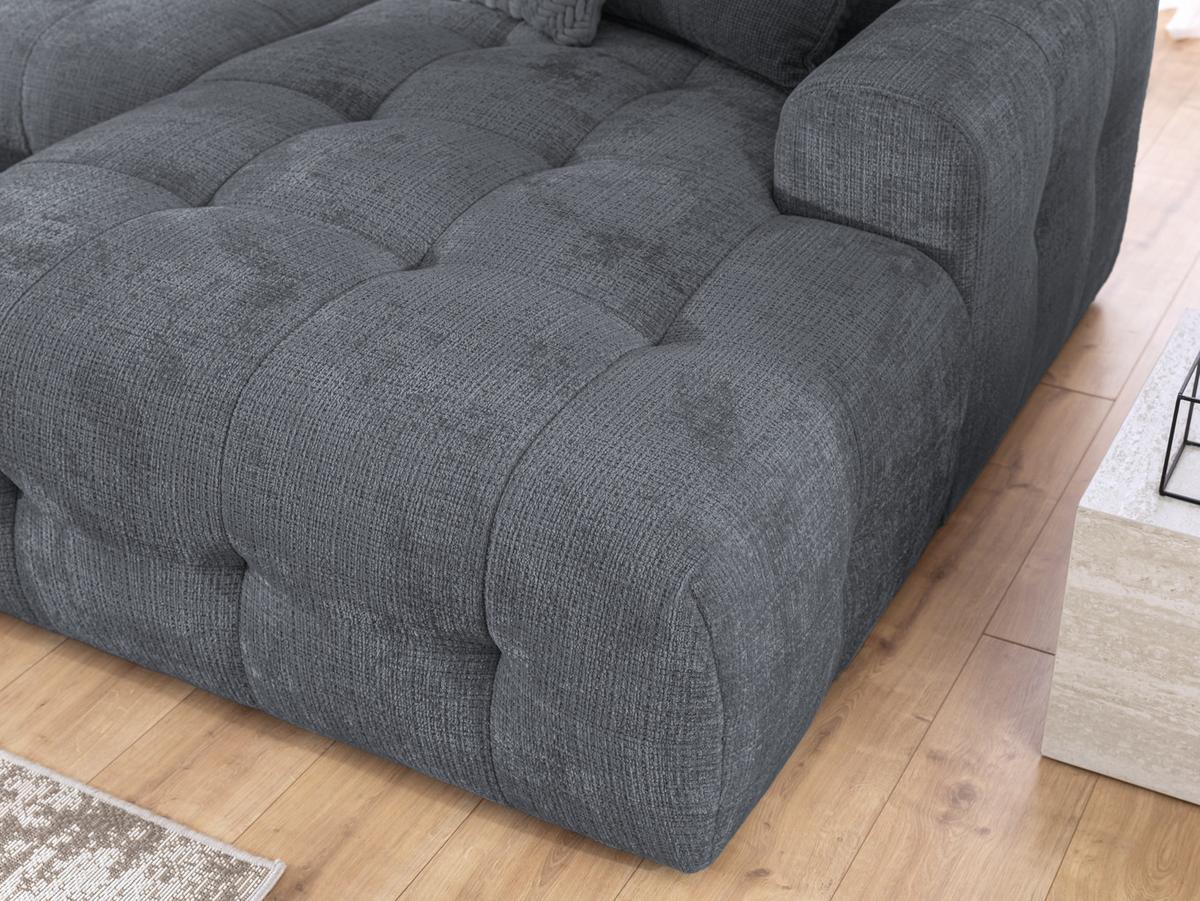 WOHNLANDSCHAFT in U-Form mit raffinierten Steppungen, 6-Sitzer, Wellenunterfederung, B323/T161/H79 cm, Chenille-Bezug in Grau / 21052 - Schwarz/Grau, Kunststoff/Textil (323/79/161cm) - luma-home