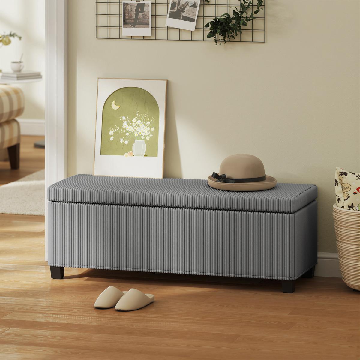 TRUHENBANK 112 x 42 x 40 cm mit abnehmbarem Deckel, Grau - Schwarz/Grau, Textil/Metall (42/40/112cm) - HOMCOM