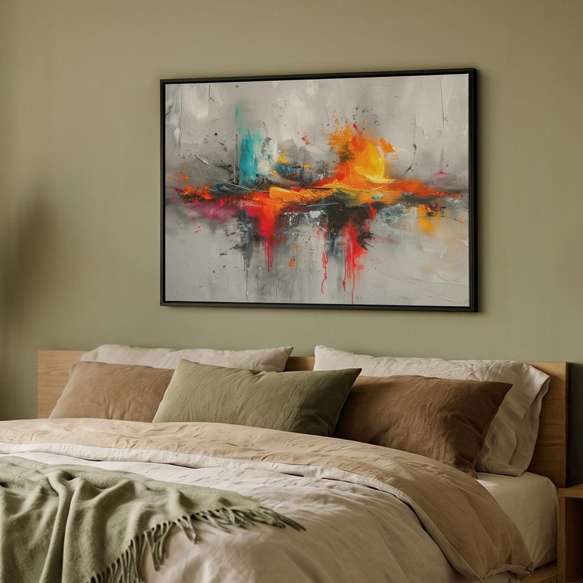 LEINWAND Bilder mit Rahmen - Moderne Kunst - Orange - Grau - Abstrakt - 100x70 - Hellgrau, Textil (100/70cm) - MuchoWow
